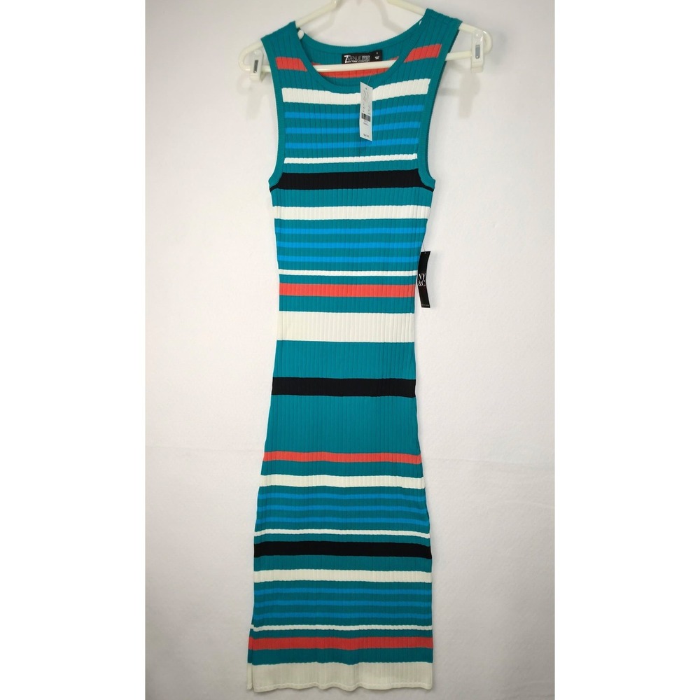 NY&C 7th Avenue Design Studio Striped Ribbed Knit Sleeveless Midi Dress Small